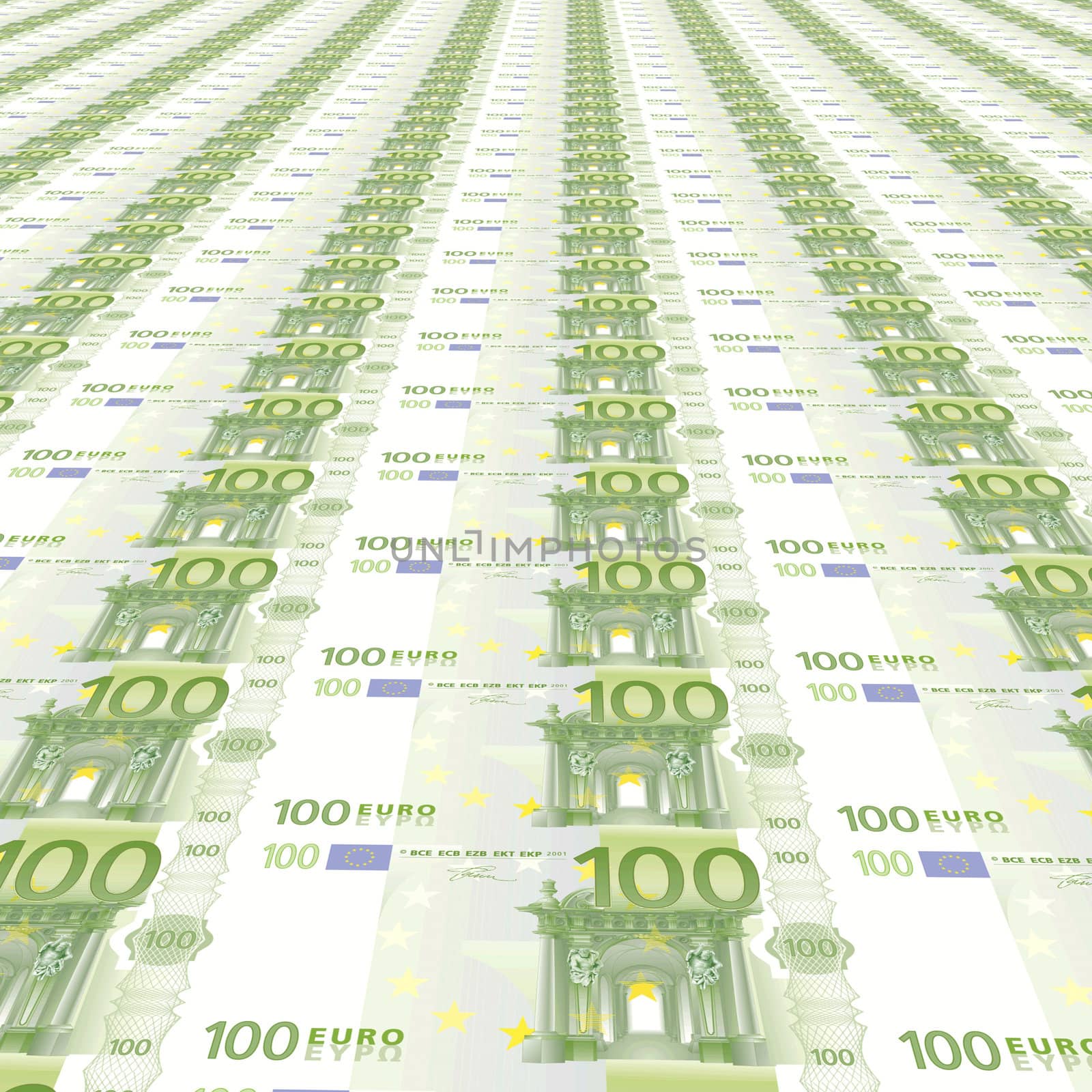 Endless rows of euro banknotes