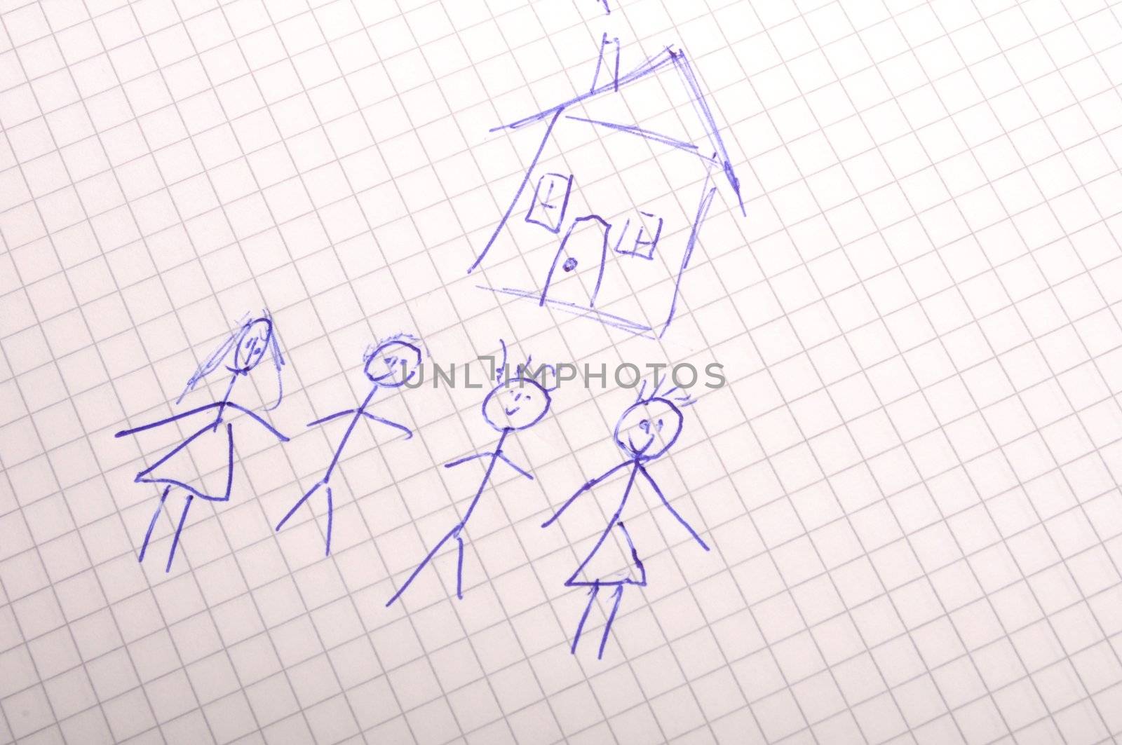 real estate concept with young family and house drawing