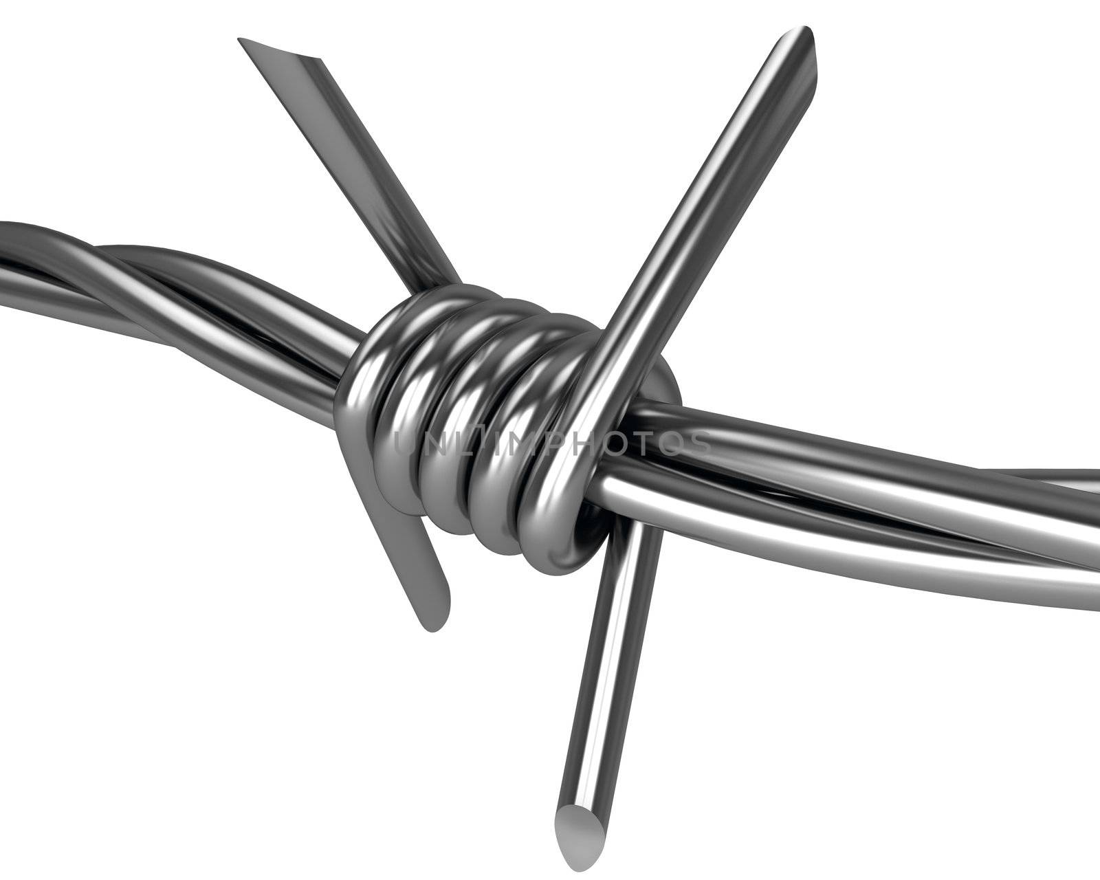 Barbed wire spike closeup isolated on white background