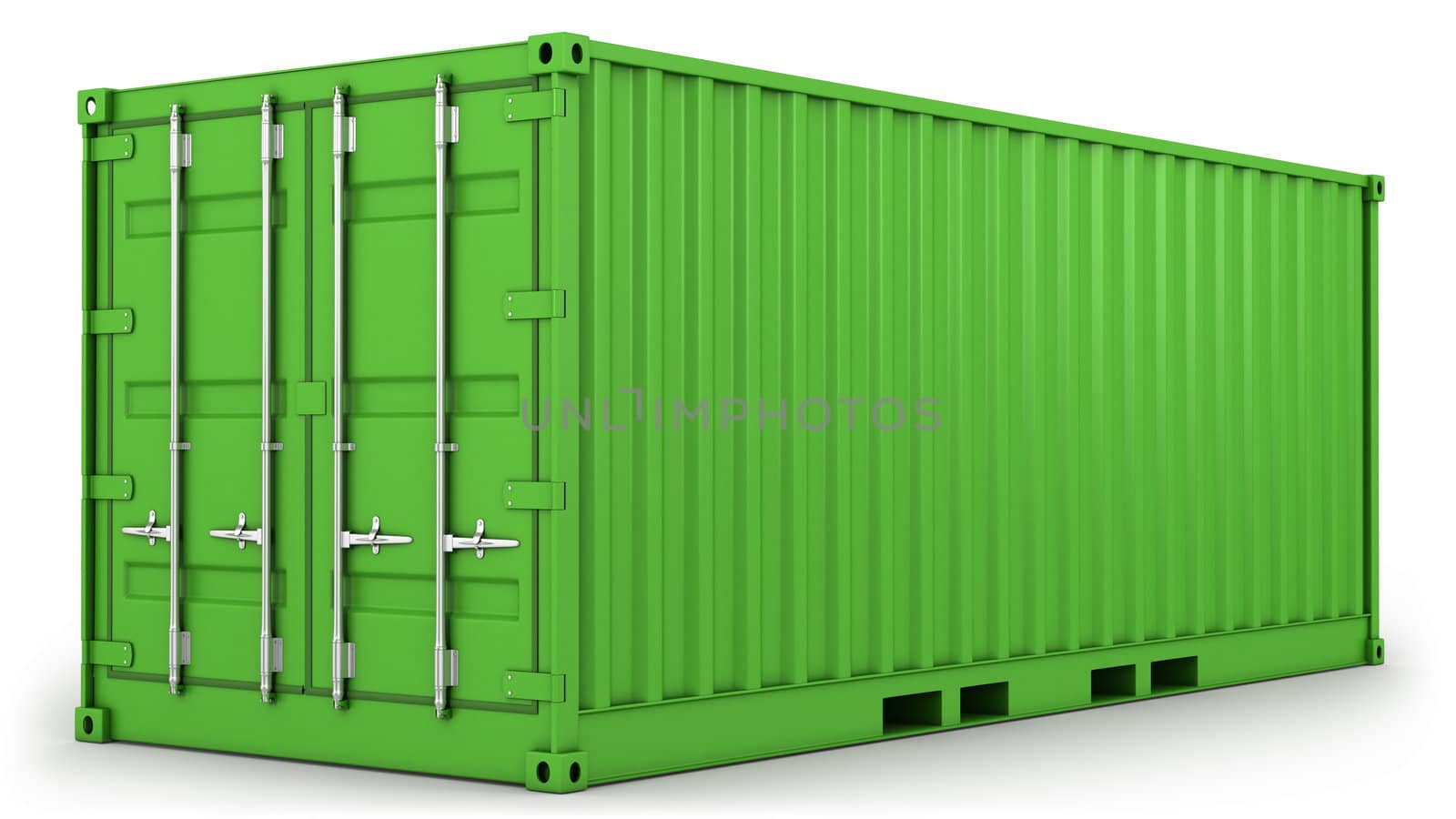 Green freight container isolated on white background
