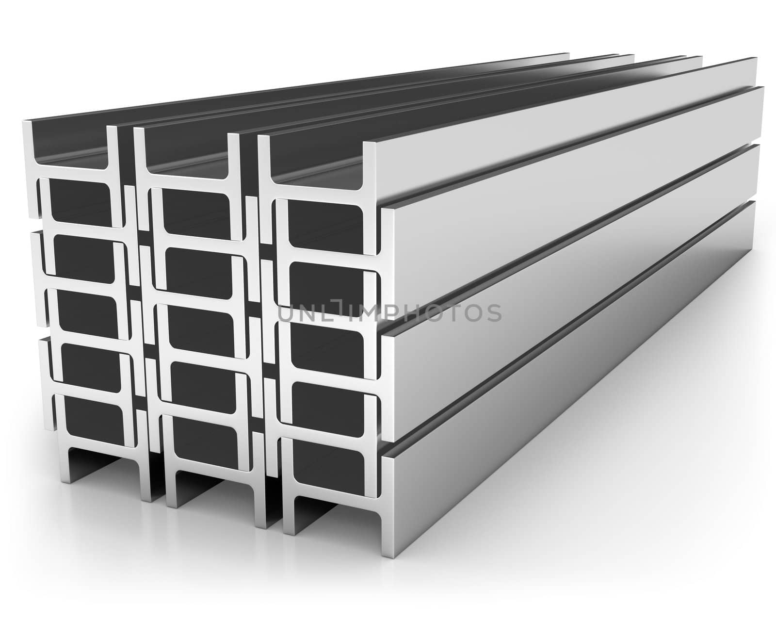 Stack of iron joists isolated on white background