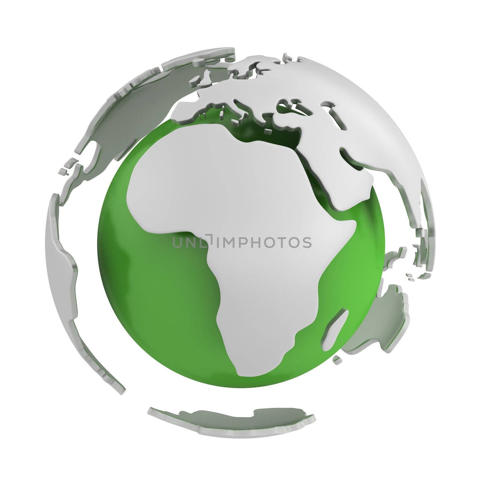 Abstract green globe, Africa part isolated on white background
