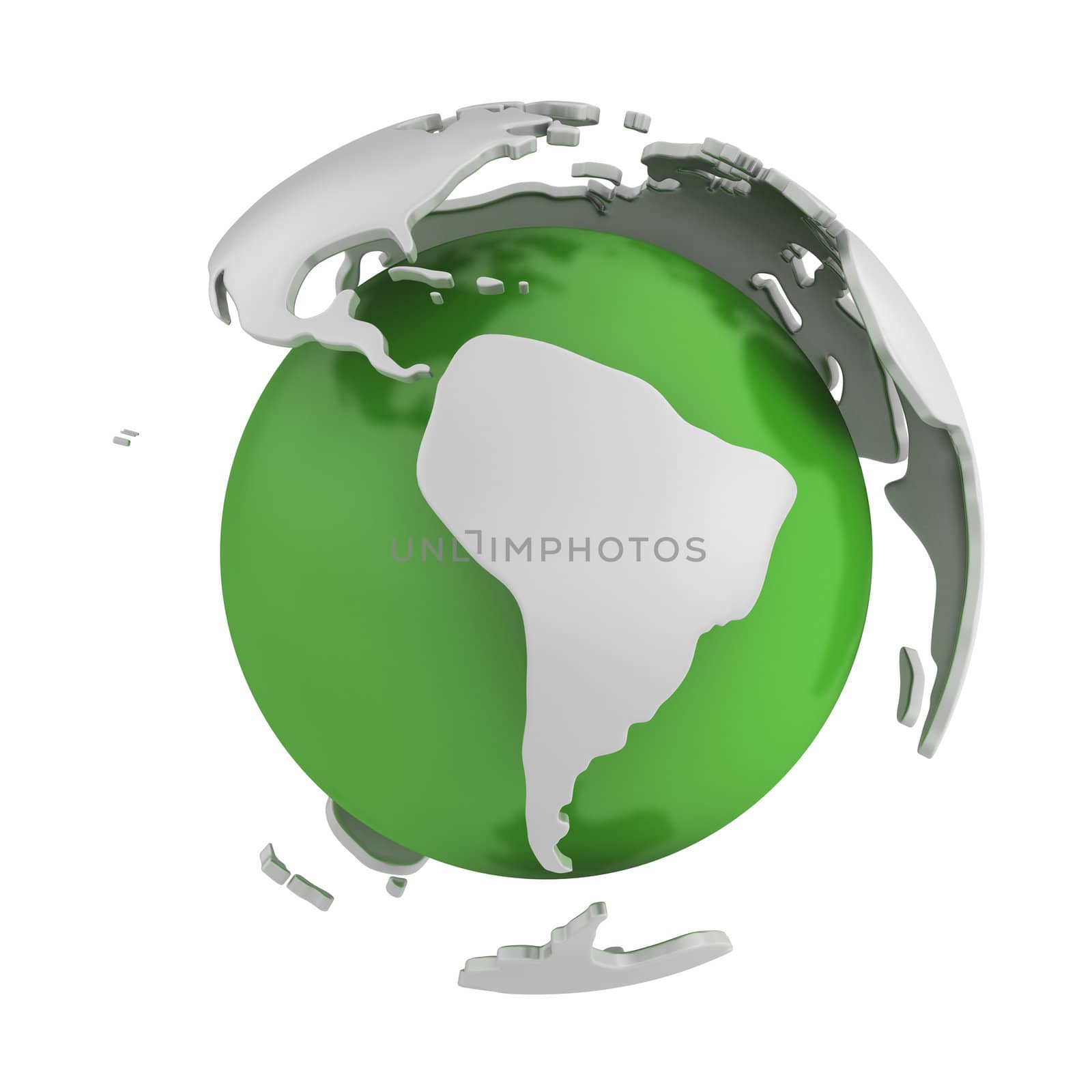 Abstract green globe, South America part, isolated on white background