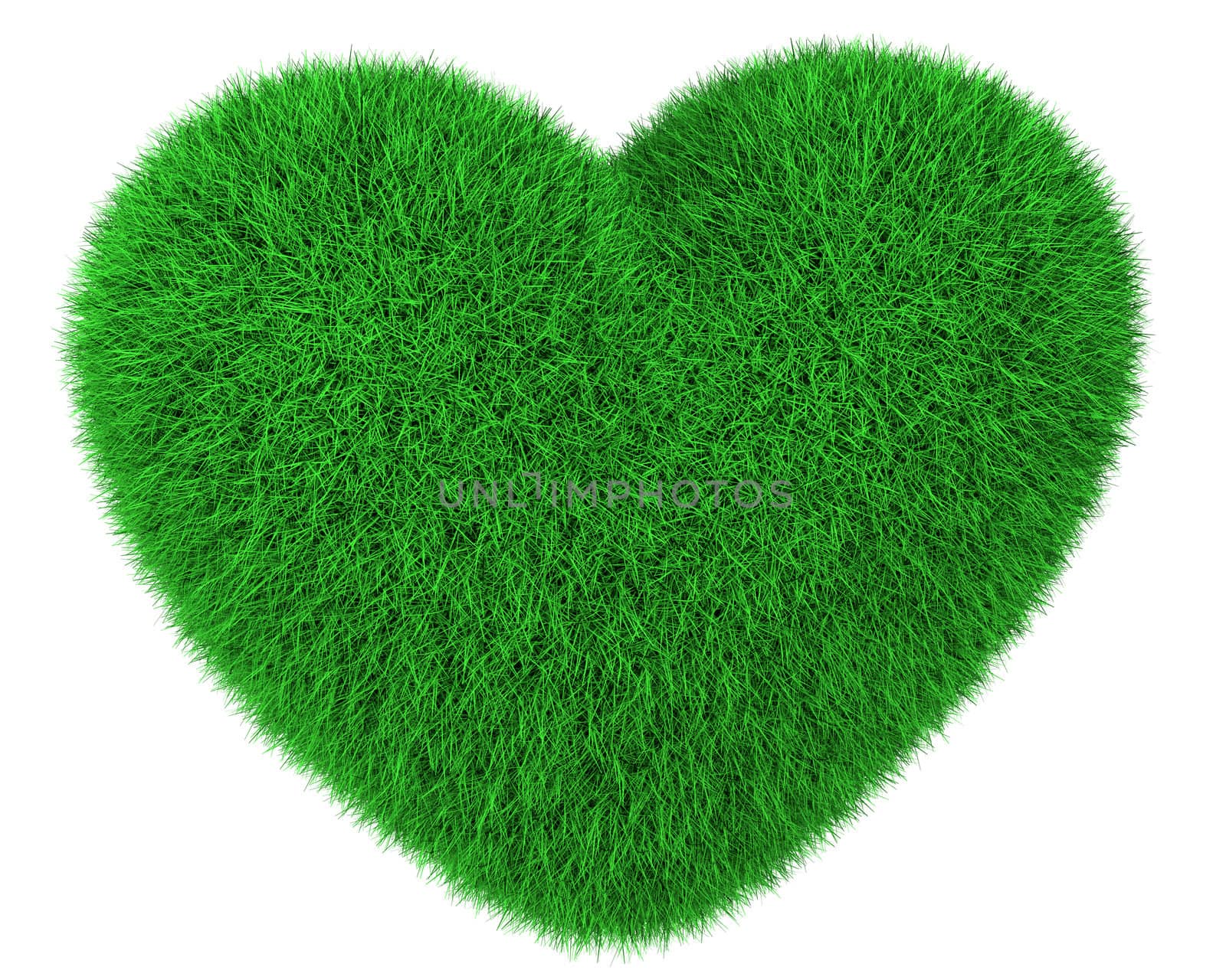 Heart made of green grass isolated on white background