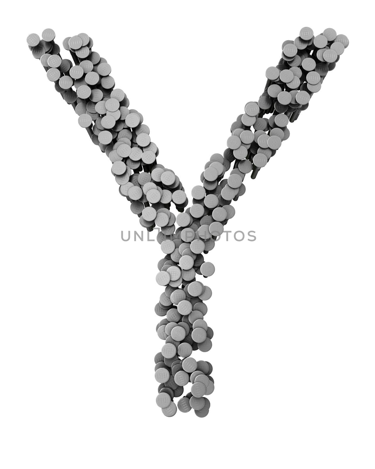 Alphabet made from hammered nails isolated on white background