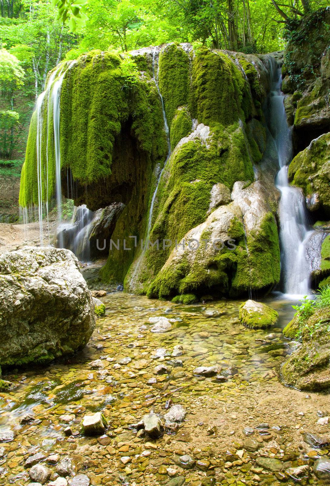 beautiful waterfall in forest, Crimea