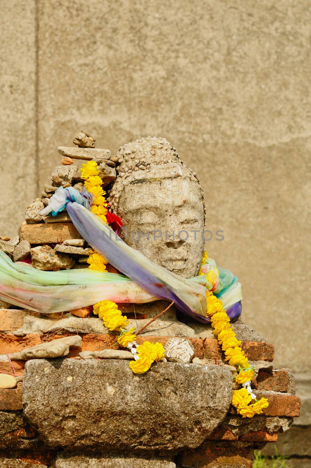 Head of Sandstone Buddha at Ruin Temple, Thailand