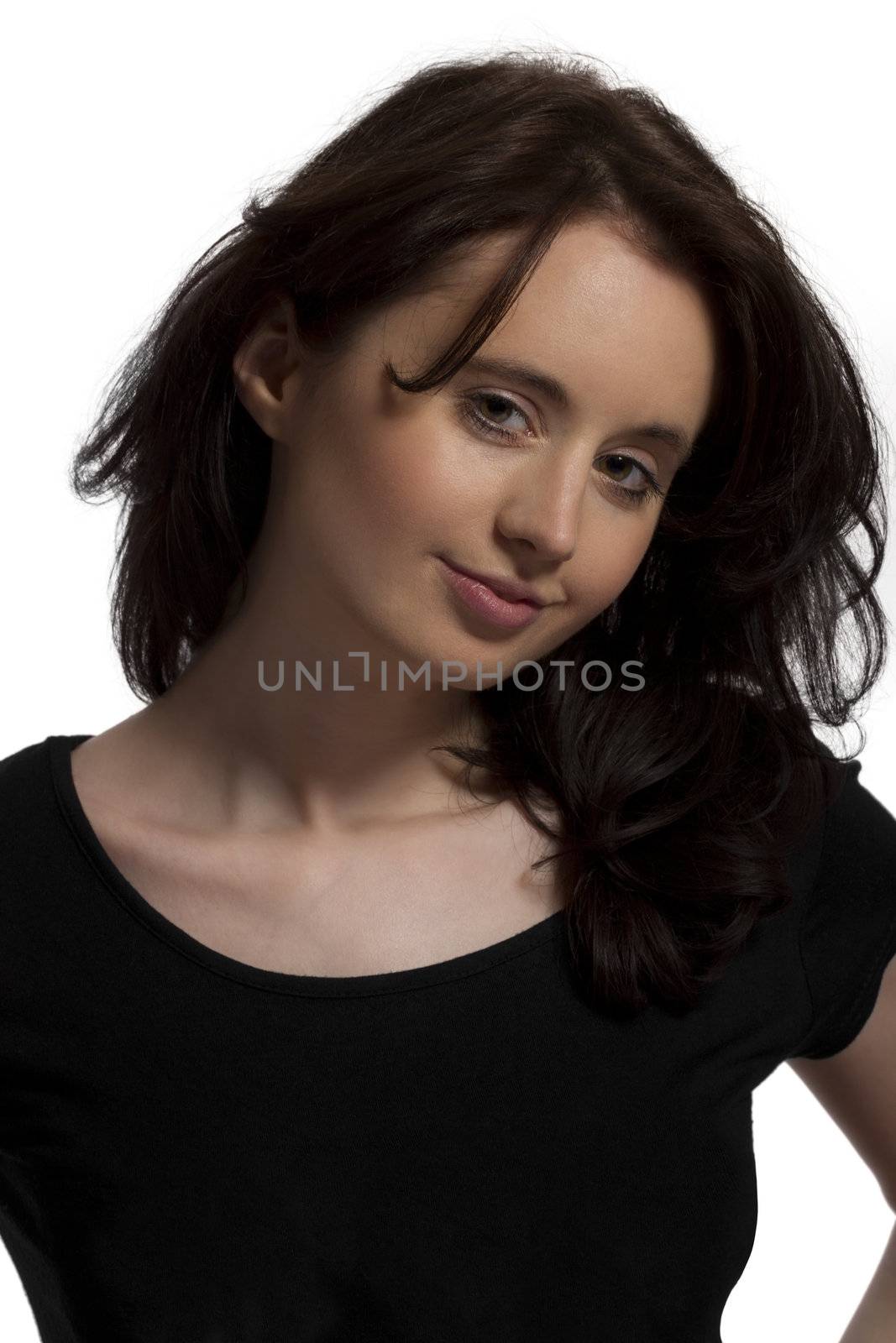 portrait of young woman in black shirt by RobStark