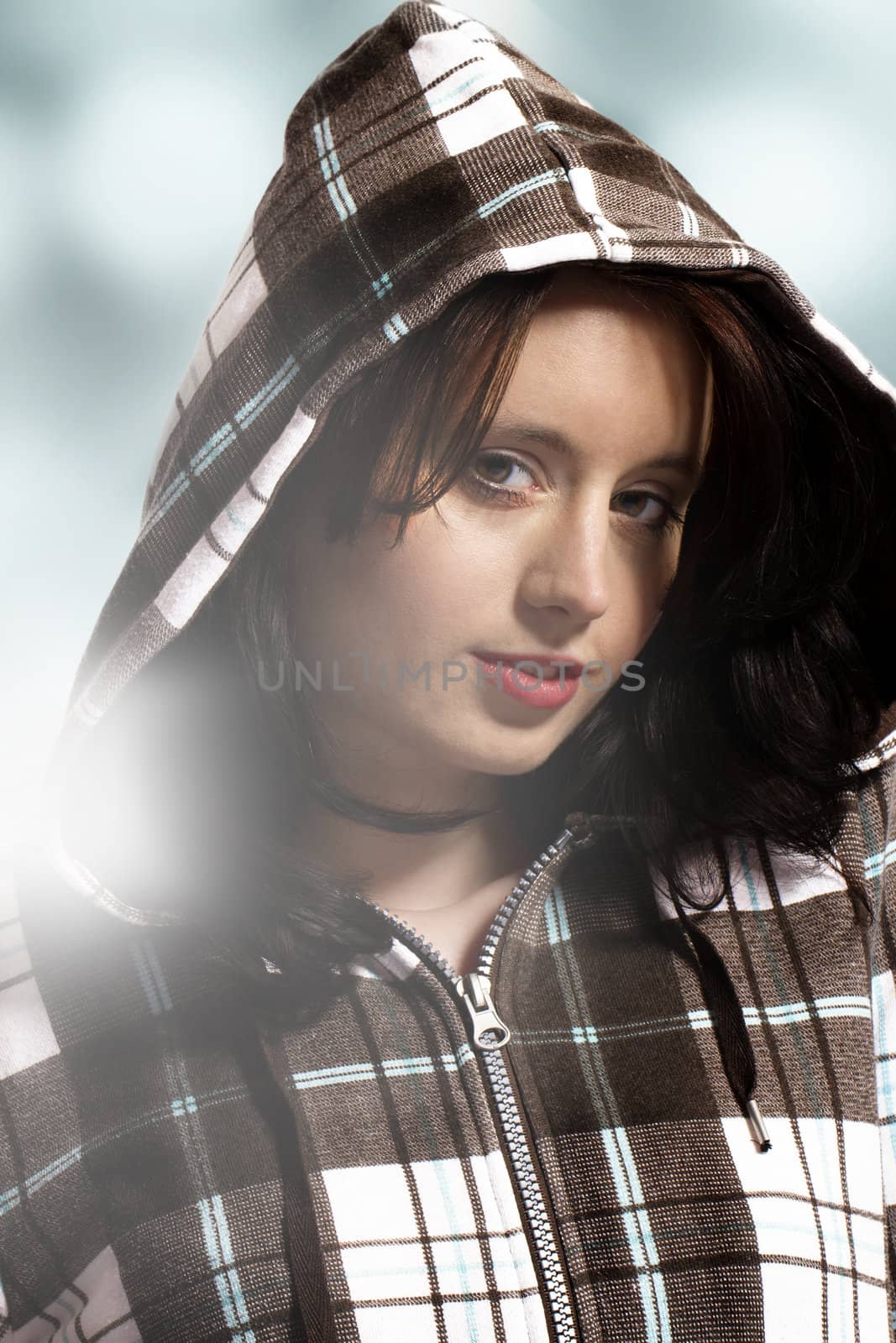 beautiful portrait of young woman in hoody by RobStark