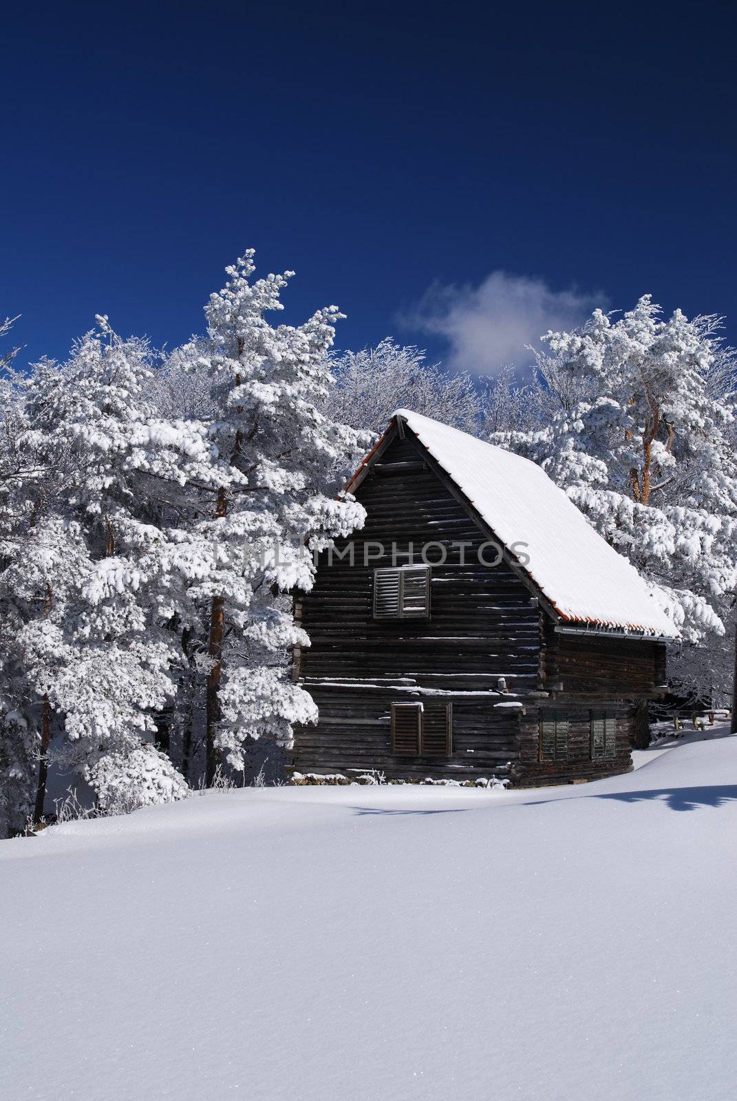 Mountain house in snow by adamr