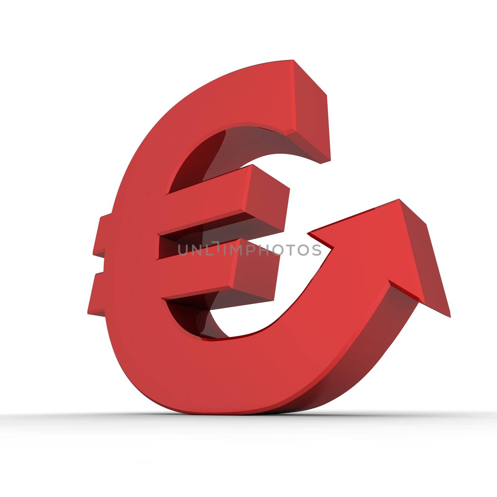glossy red euro symbol with an arrow rising up