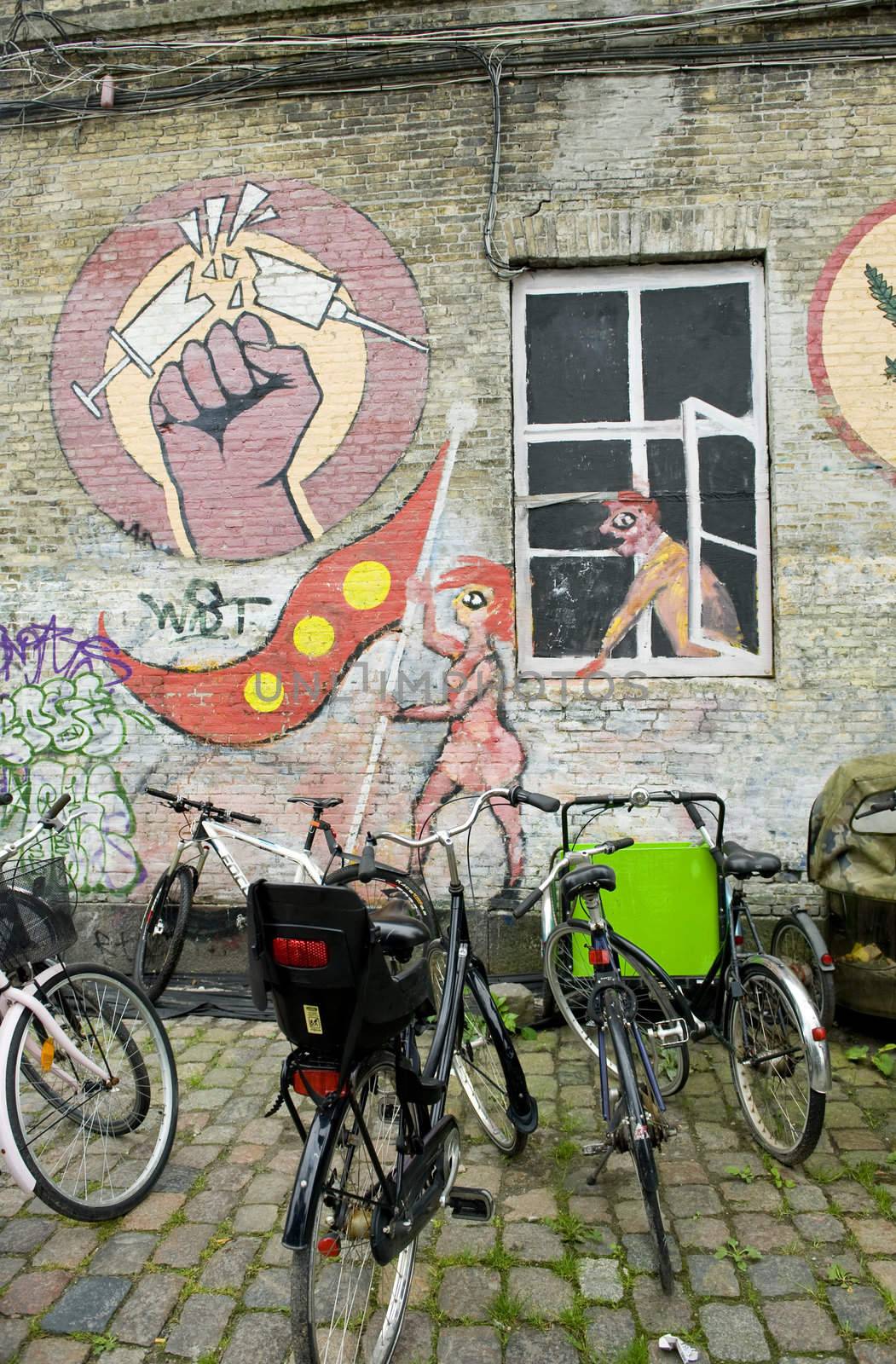 Christiania, also known as Freetown Christiania is a self-proclaimed autonomous neighbourhood of about 850 residents, covering 34 hectares  in the borough of Christianshavn in the Danish capital Copenhagen. 
