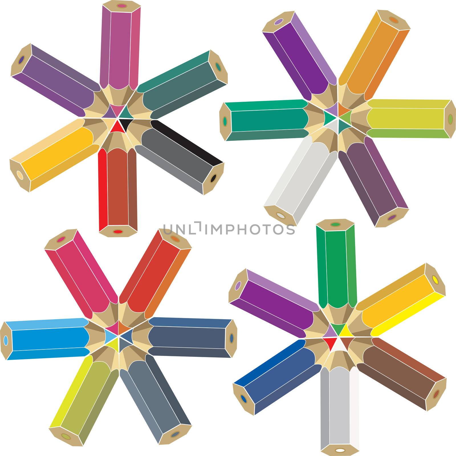 A set of color crayons against white background
