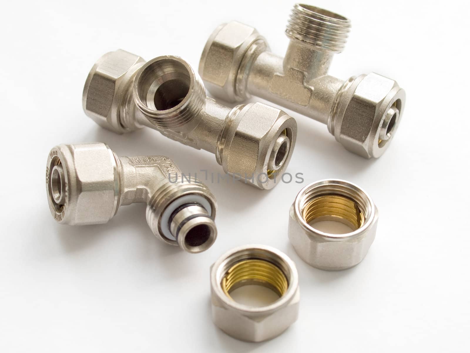 Waterpipe connectors on white background