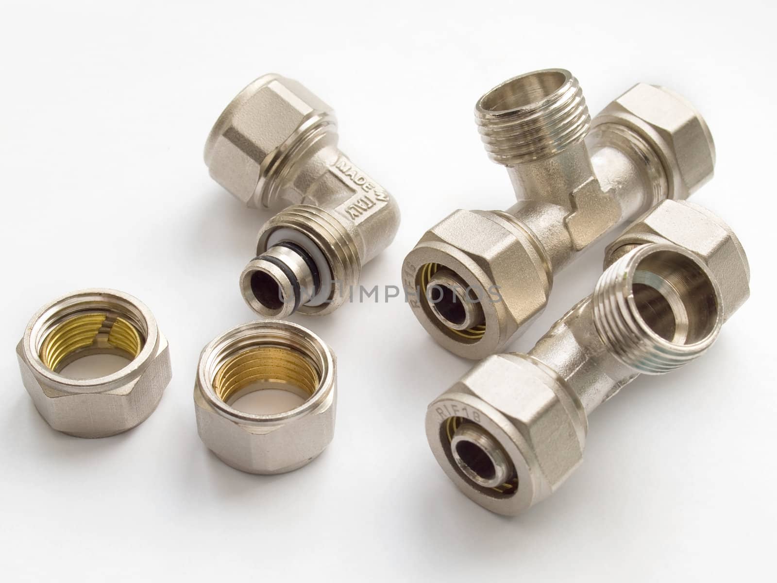 Waterpipe connectors on white background