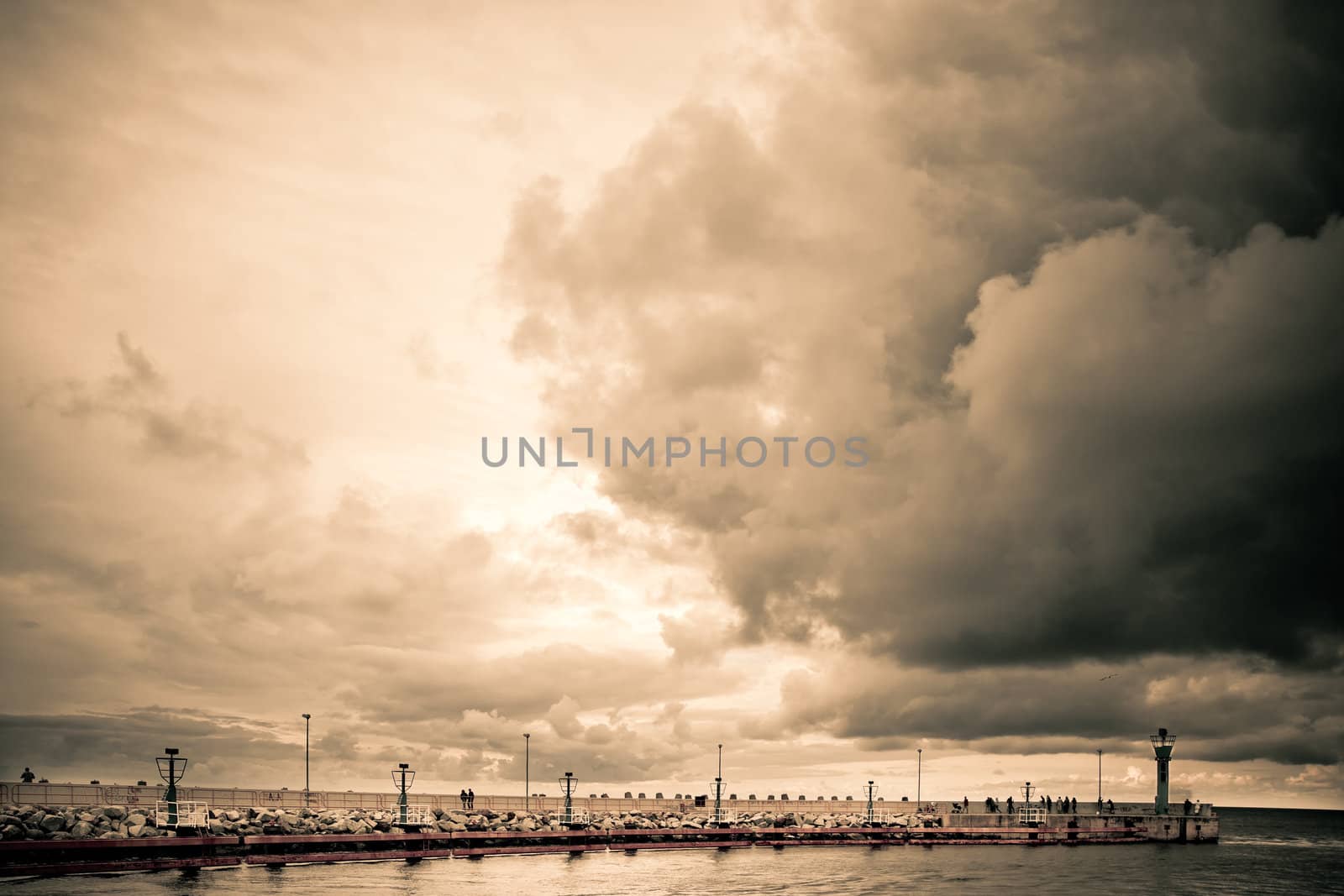Pier in Poland before the storm,  sepia version