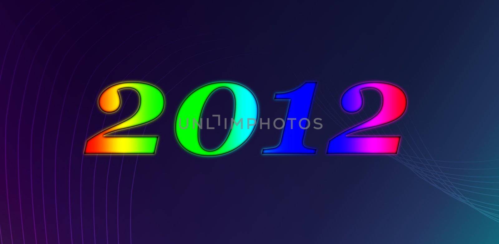 2012 Happy New Year number on dark background with lines.