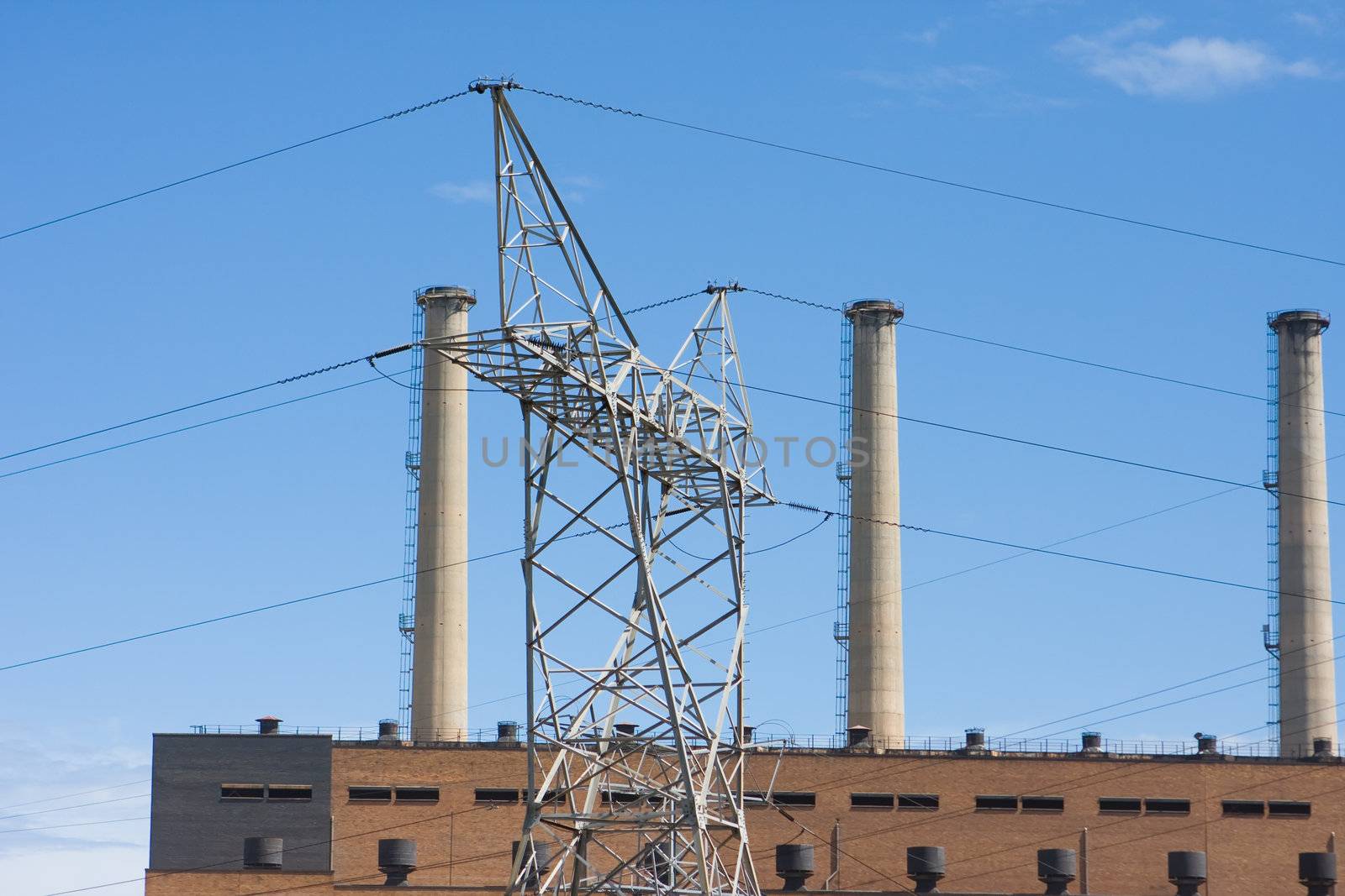 Old coal power station with smoke stacks