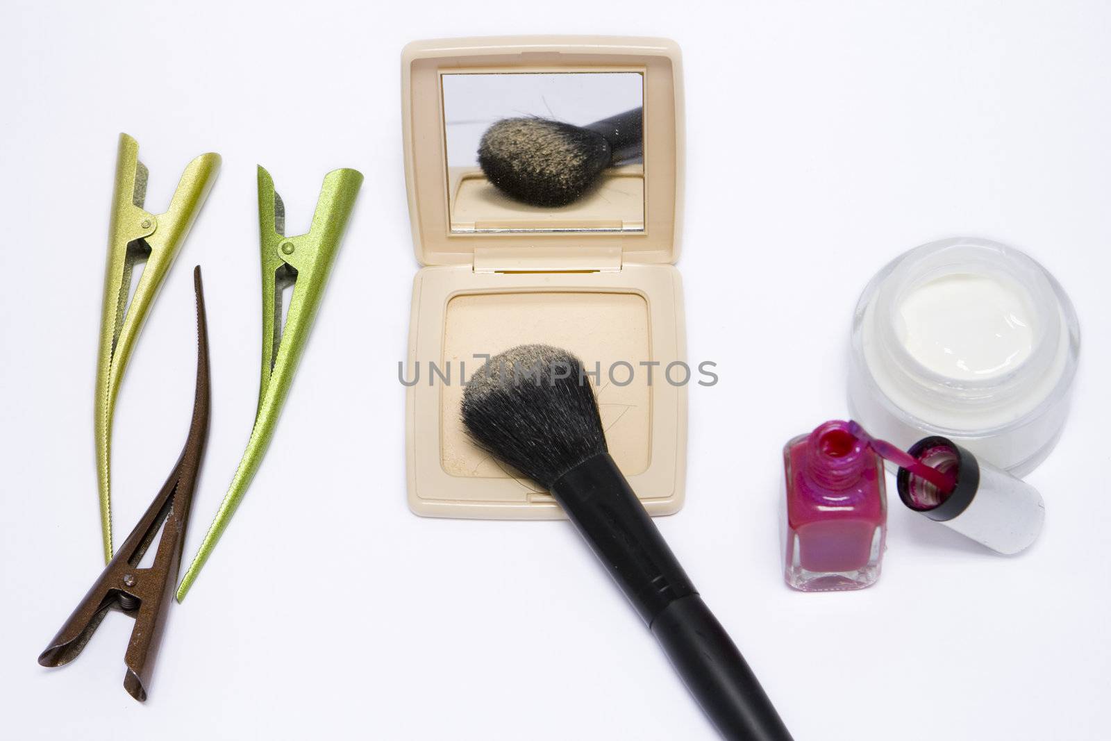 Beauty and hair products isolated on white.