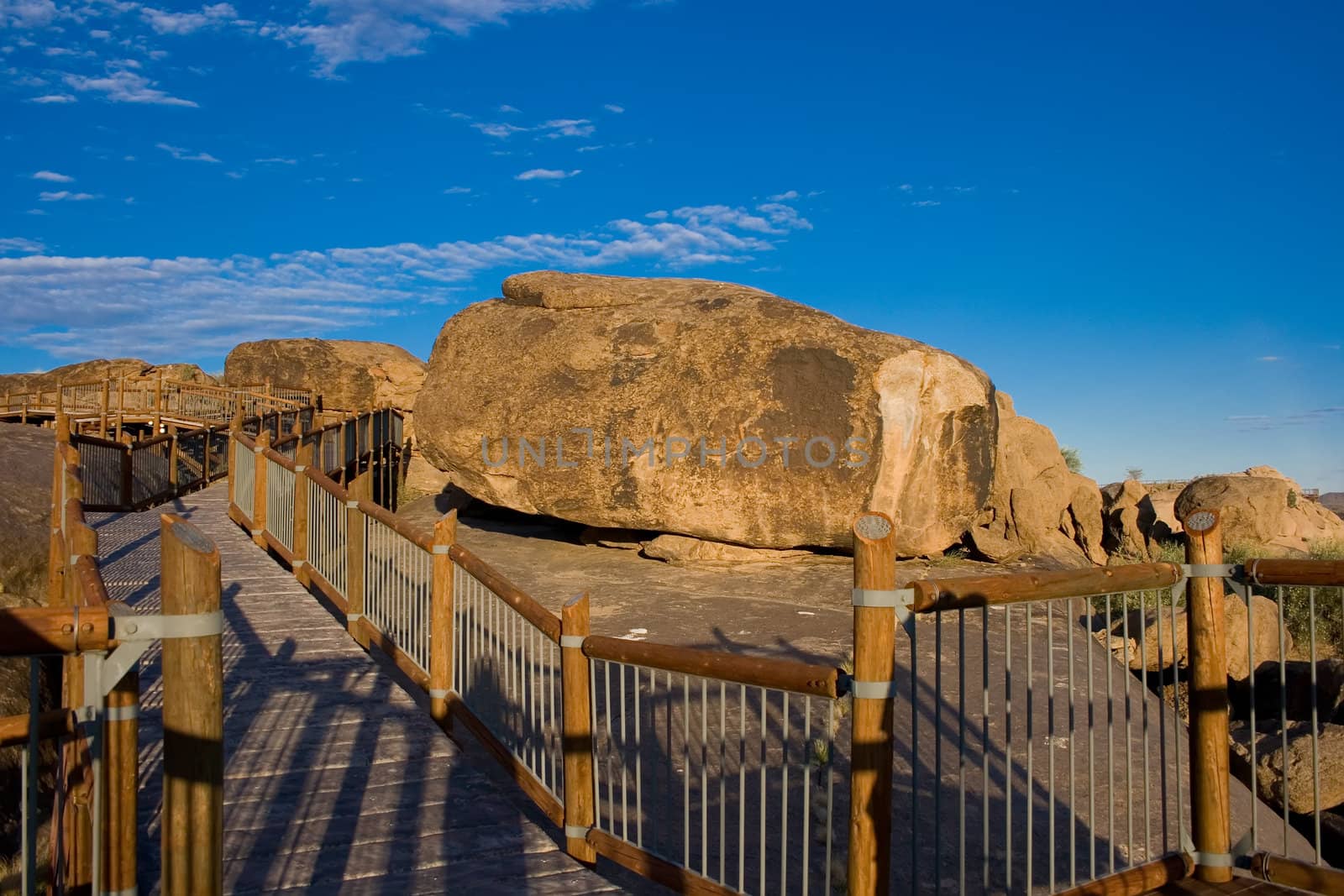 Walkways between boulders on observation deck over Augrabies Falls in south africa