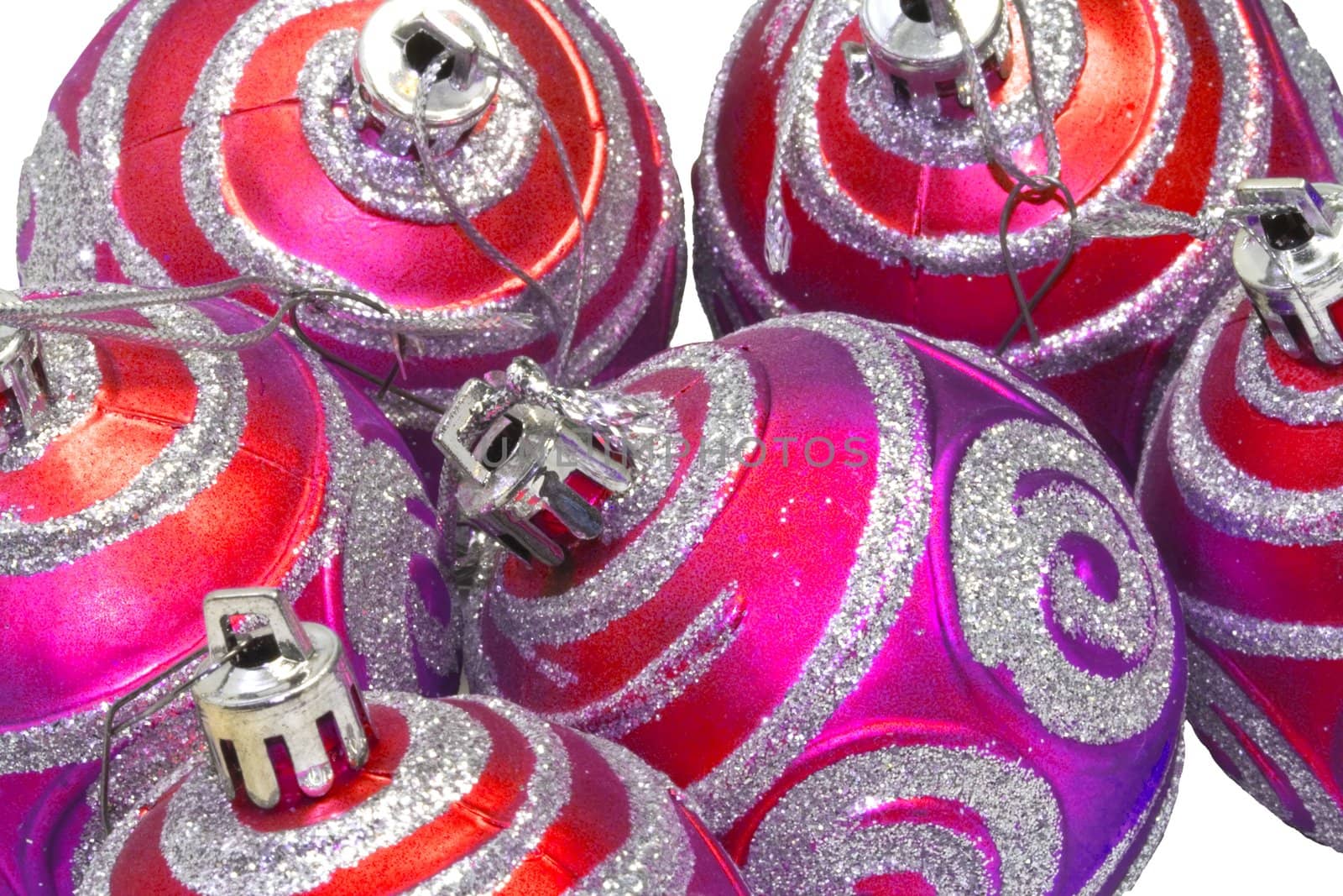 christmas ornaments on the white background - close up