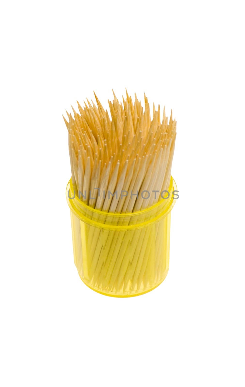 toothpicks in a yellow box isolated on the white background