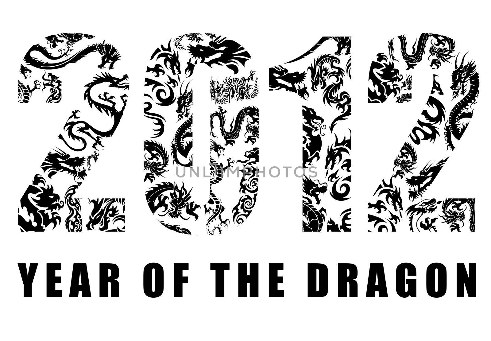 2012 Number with Chinese Year of the Dragon  Design Clipart