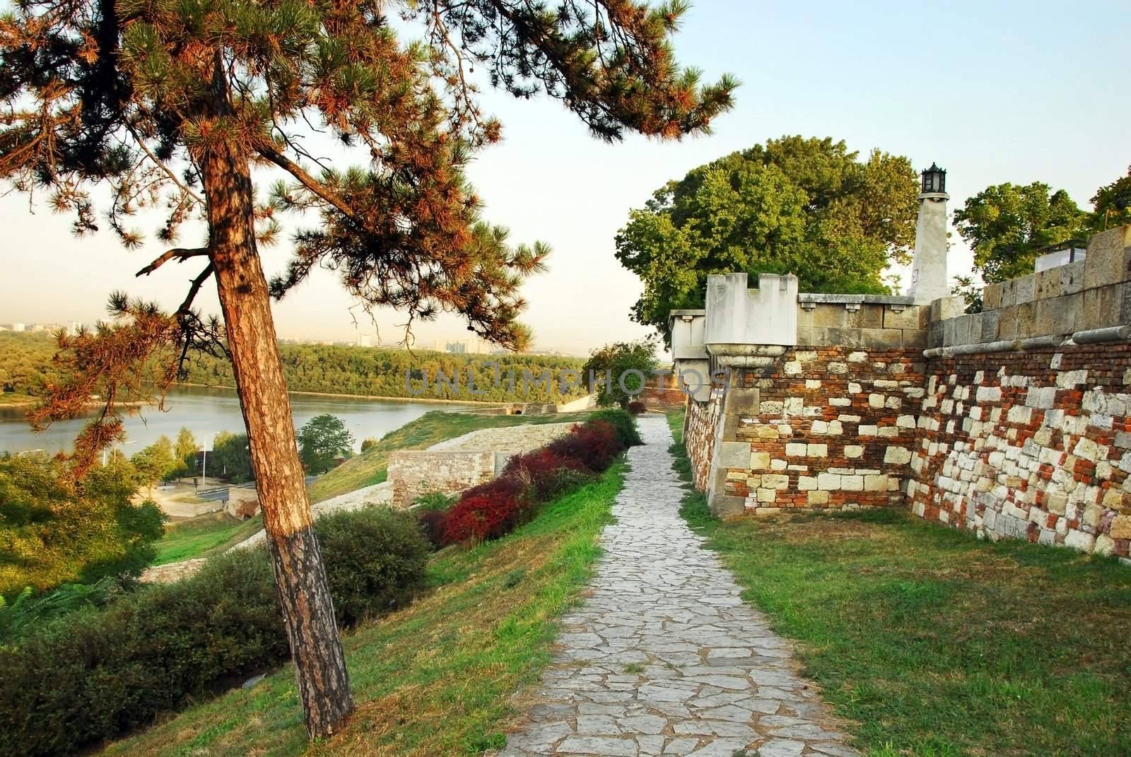 old colorful stone wall of Kalemegdan fortress in Belgrade