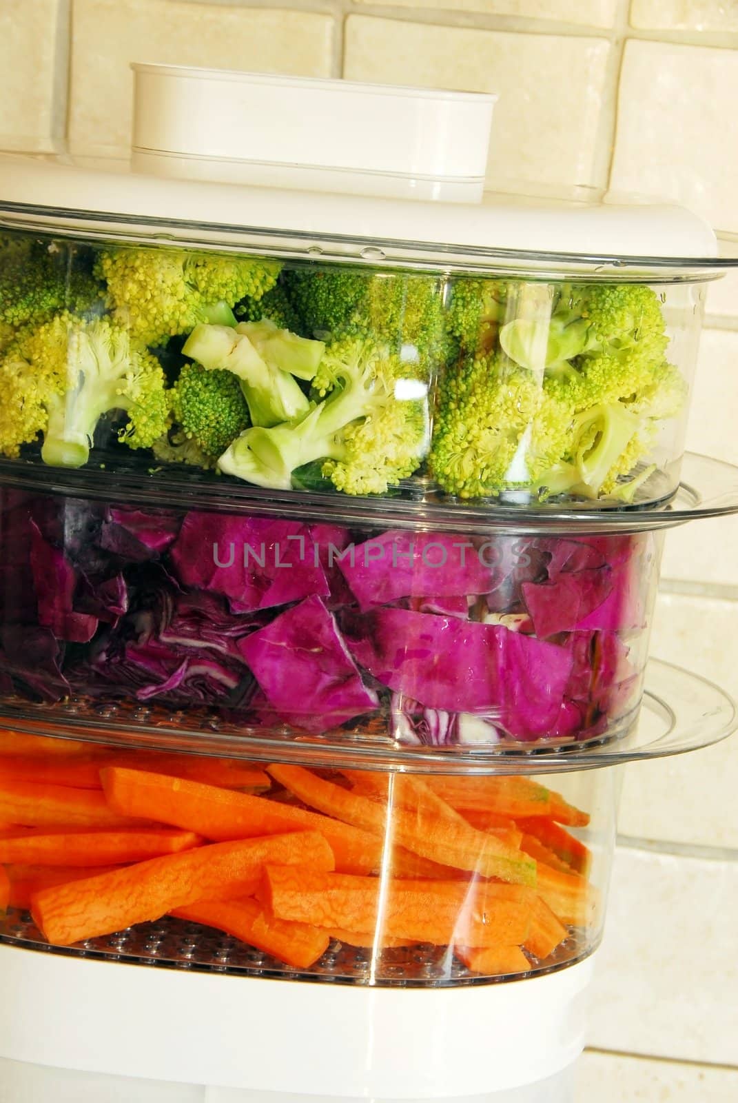 Colorful vegetables in steamer by simply