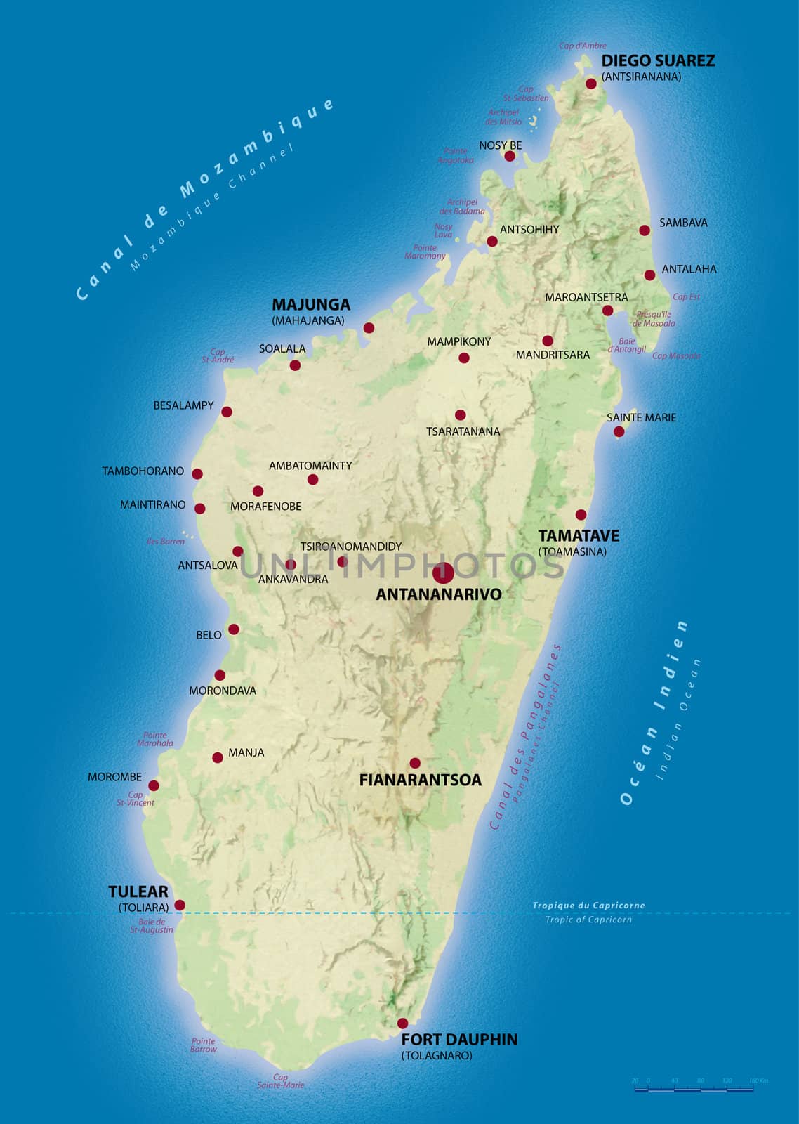 Map of Madagascar showing the main cities and places