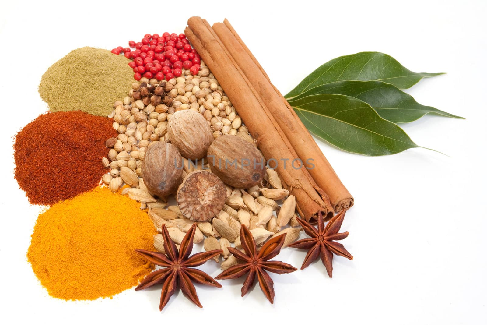 Various exotic spices isolated on white background