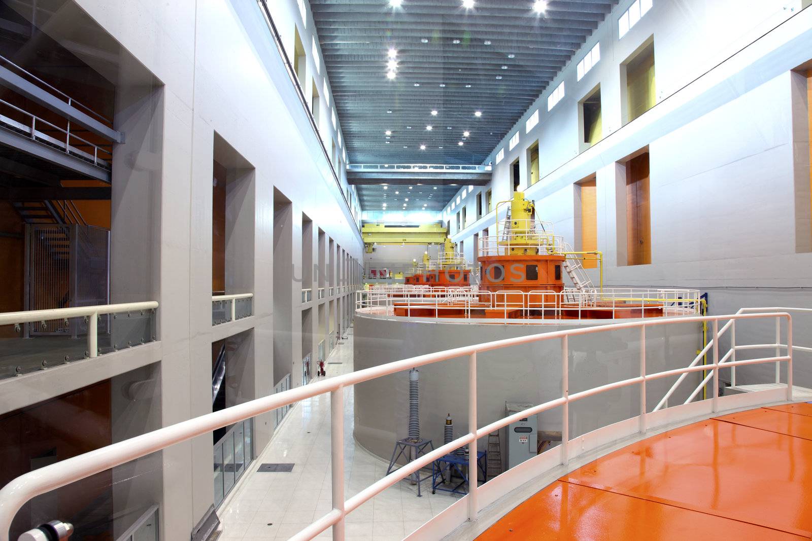 Looking to the end of the powerhouse from the platform of a generator.