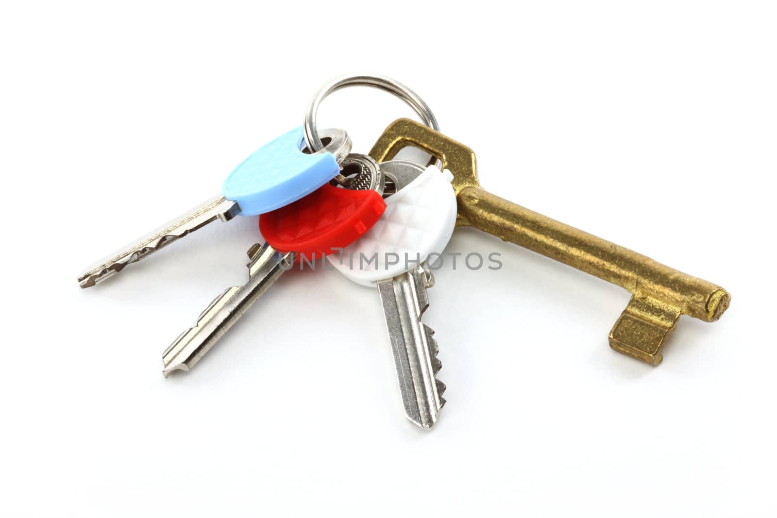 bunch of keys close up over white background