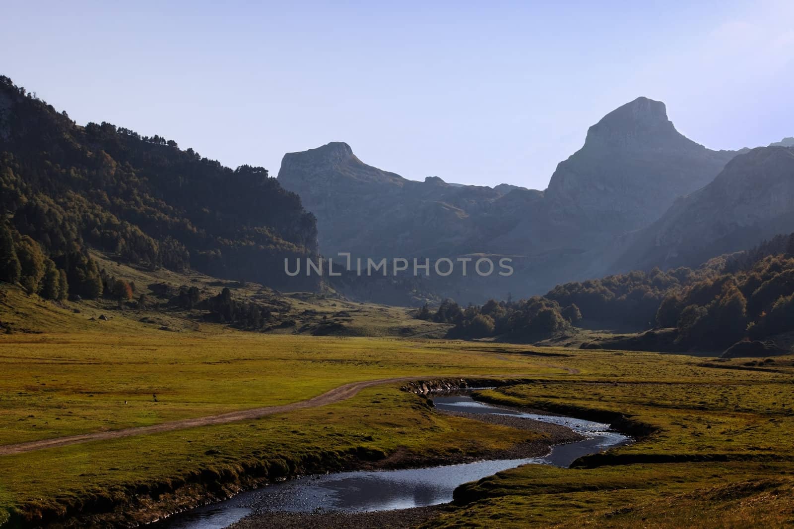 Dusk image in Pyrenees mountains on the Ossau Valley in the south of France.