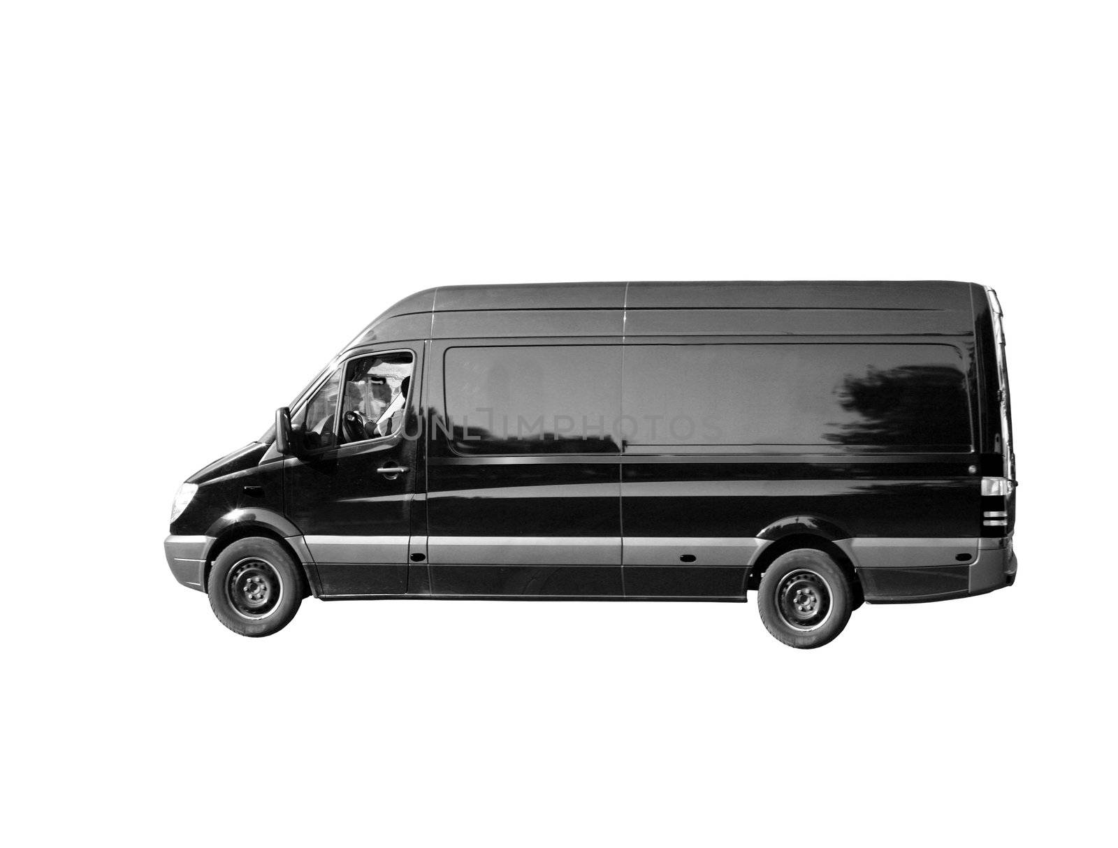 A black van on the white background