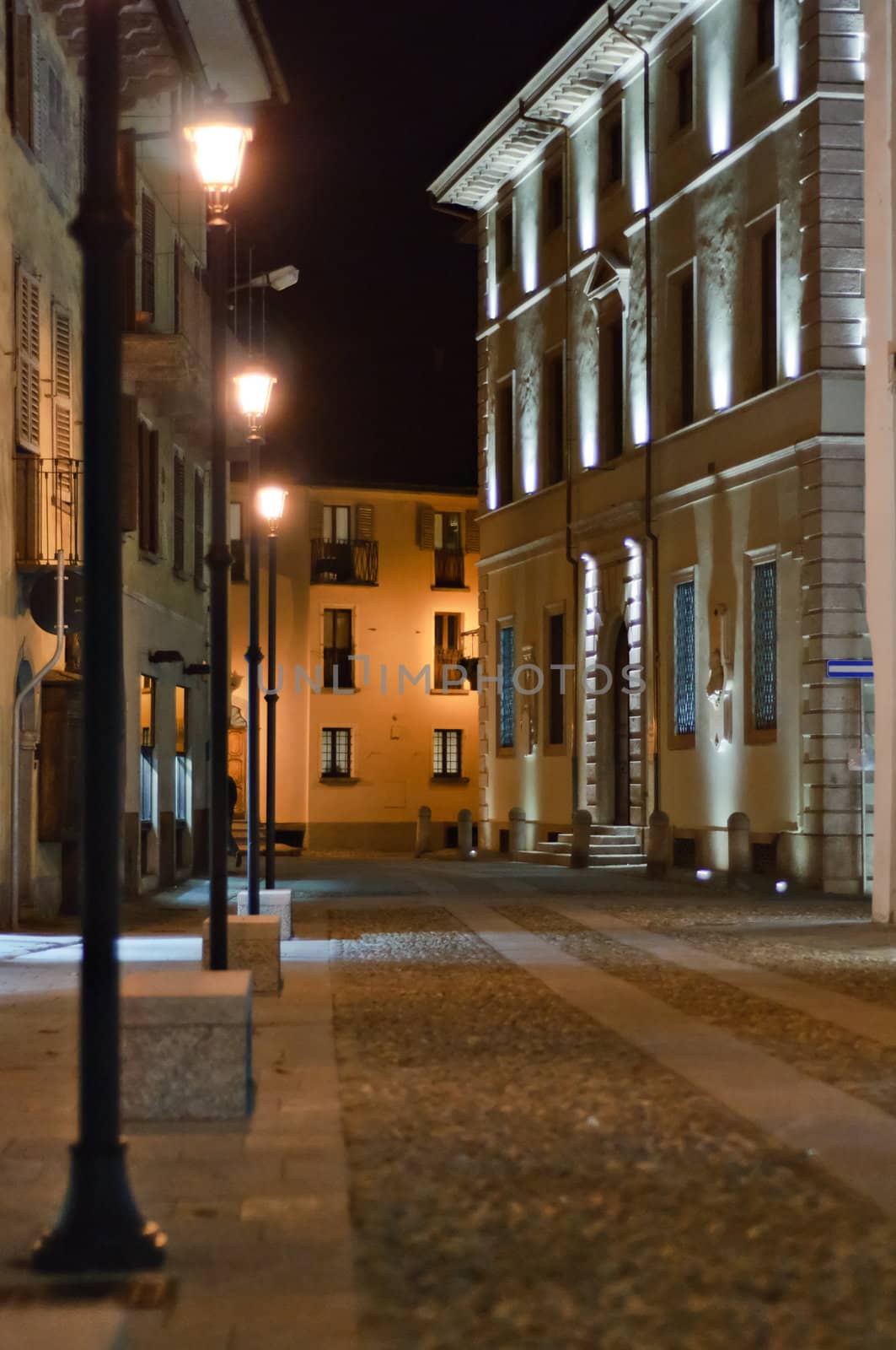 A nocturnal view of an Italian center town, Domodossola