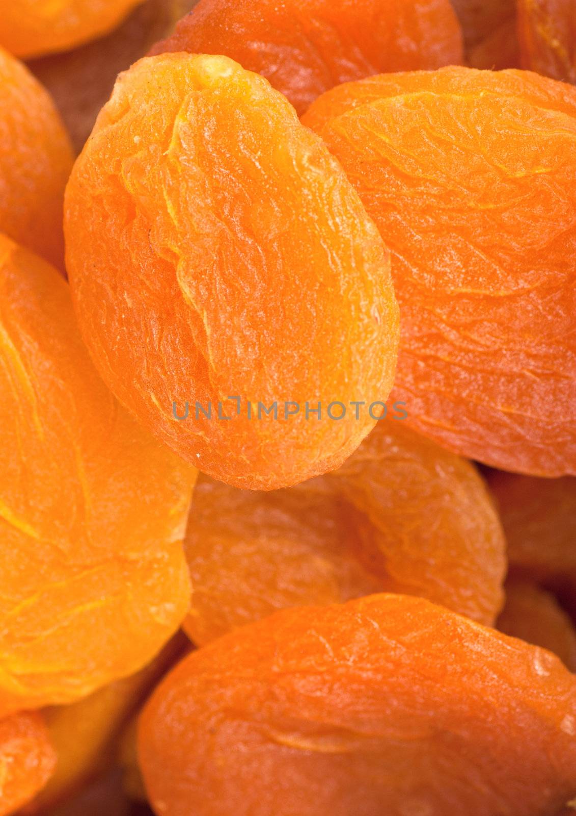Closeup view of dried apricots in the market