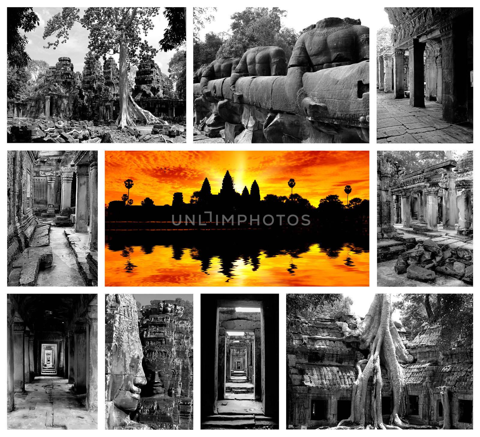 Collage of the Angkor temple ruins in Cambodia