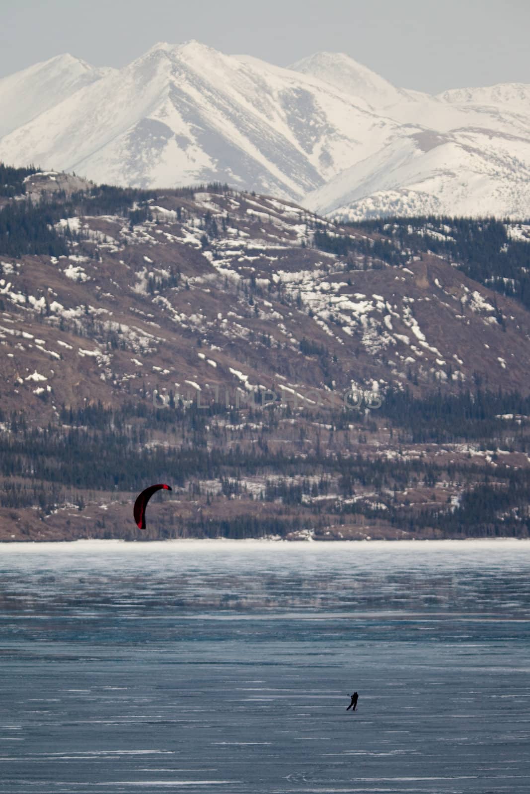 Ski-Kiting on frozen Lake