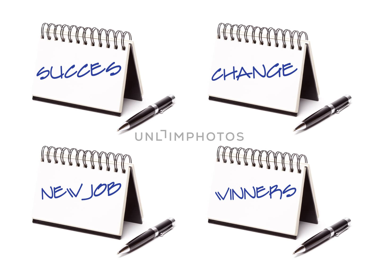 Spiral Note Pad and Pen Series Isolated on White - Success, Change, New Job and Winners - XXXL.