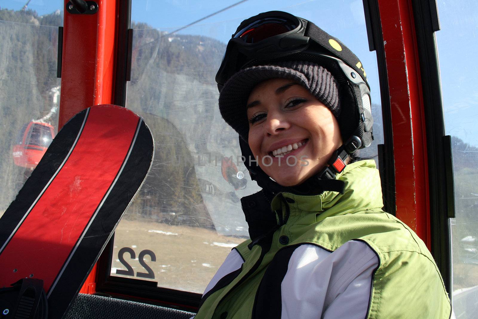 Young woman skiing in the Alps