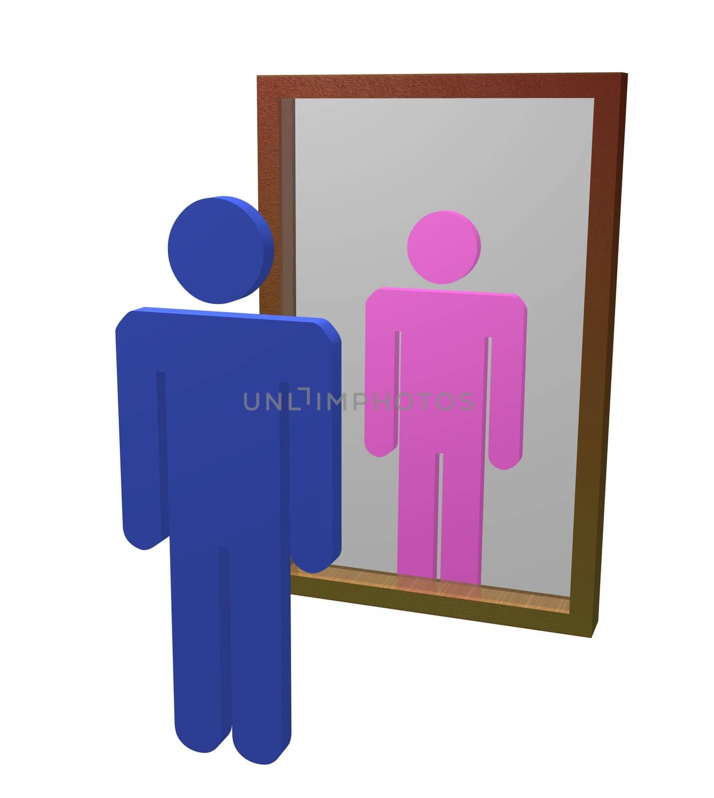 Illustration of male looking into mirror and seeing himself as a female