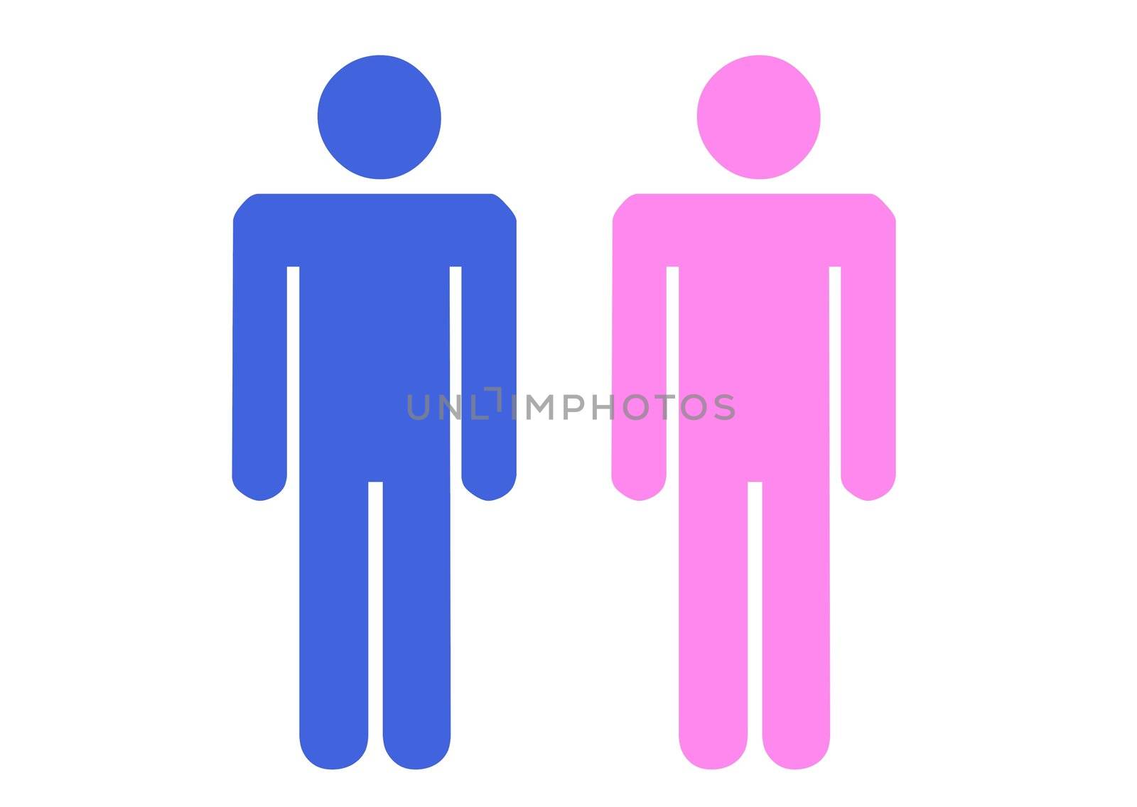 Illustration of blue male and pink female characters over a white background