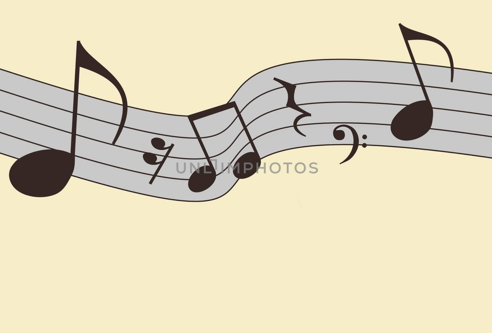 Illustration of musical symbols on a striped background