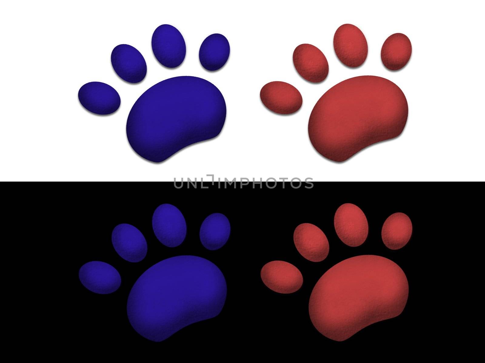 illustration of Paw prints on black and white background