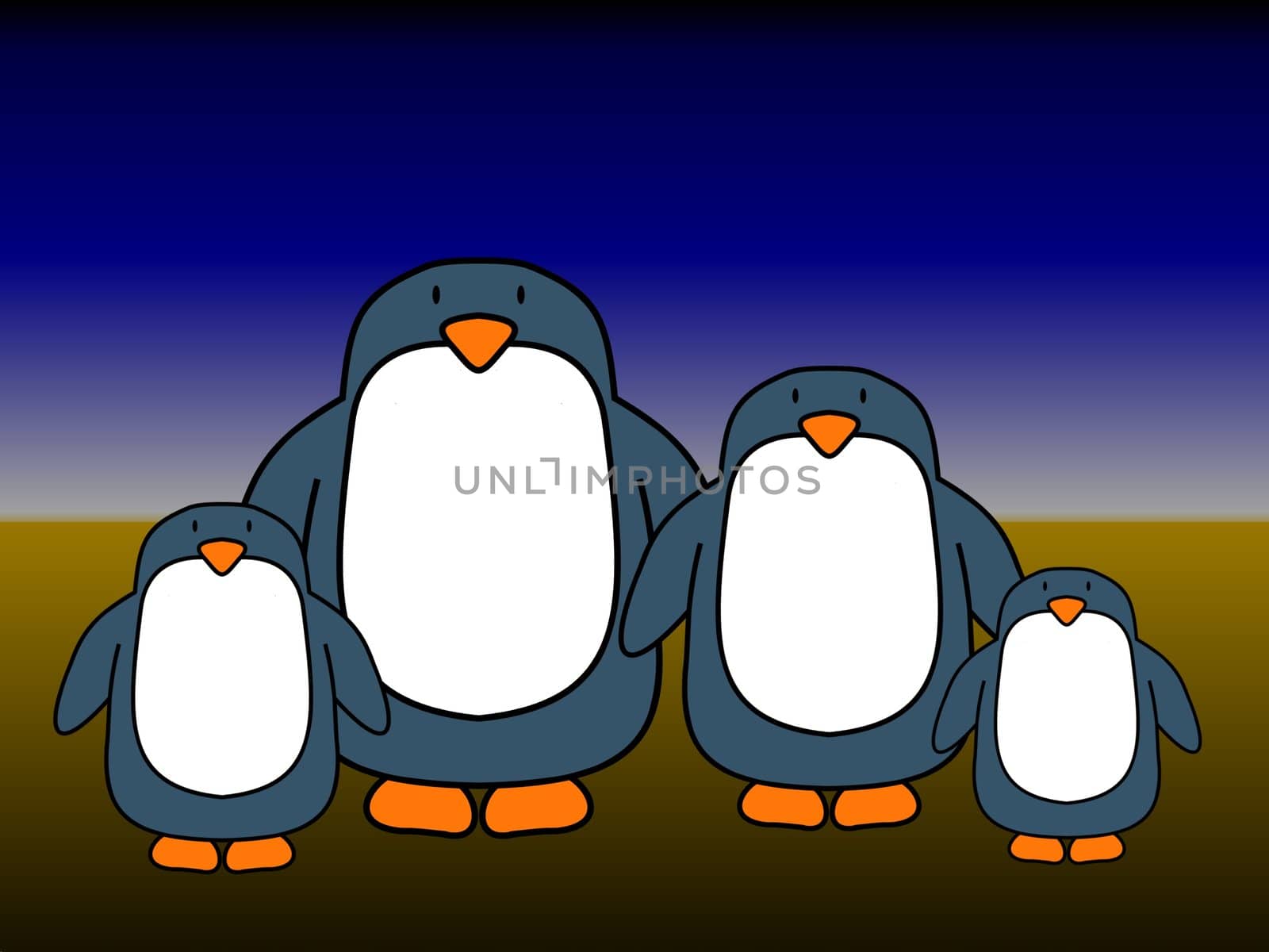 A penguin couple with two penguin children