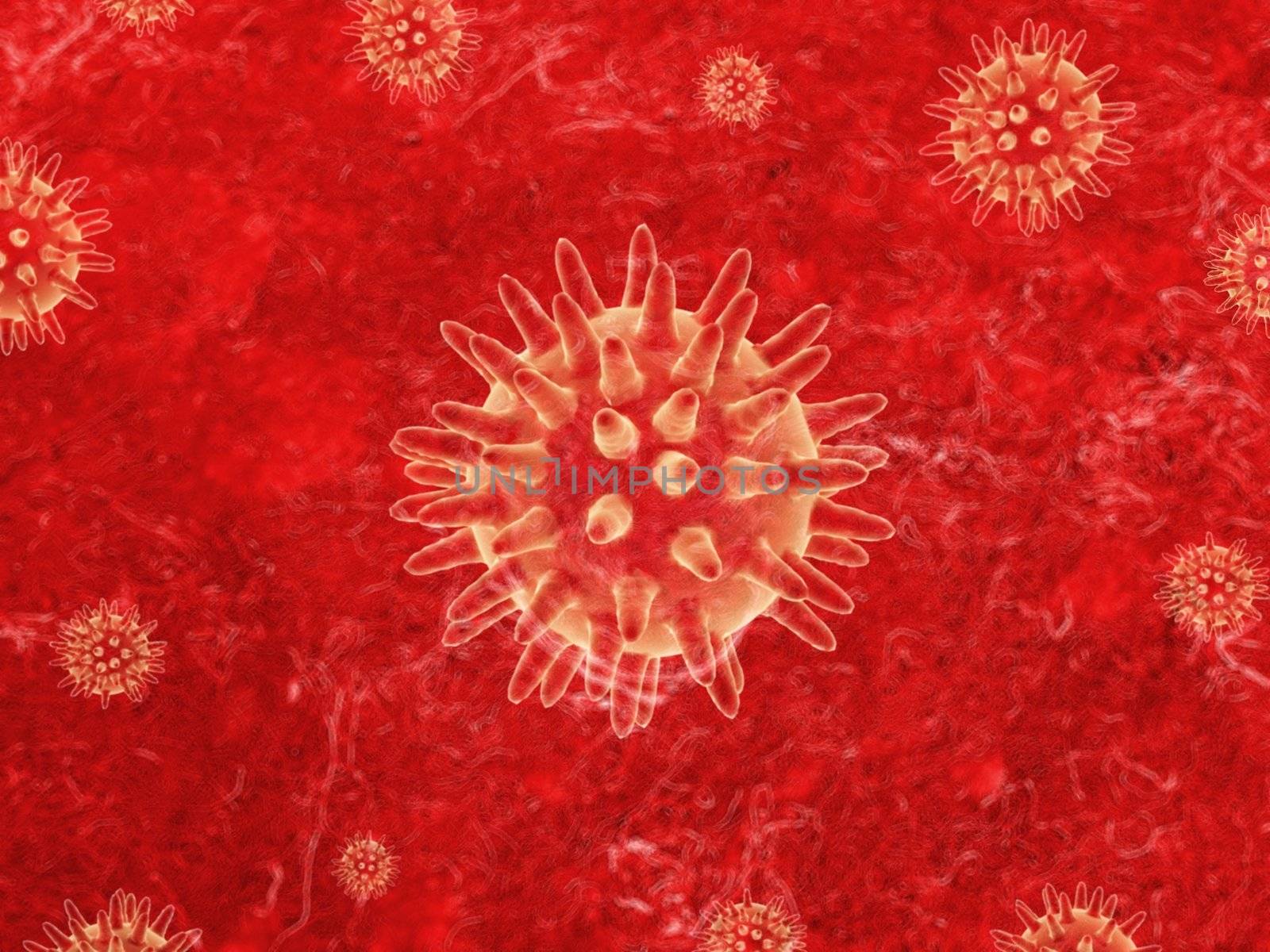 Illustration of bacteria on a red textured surface