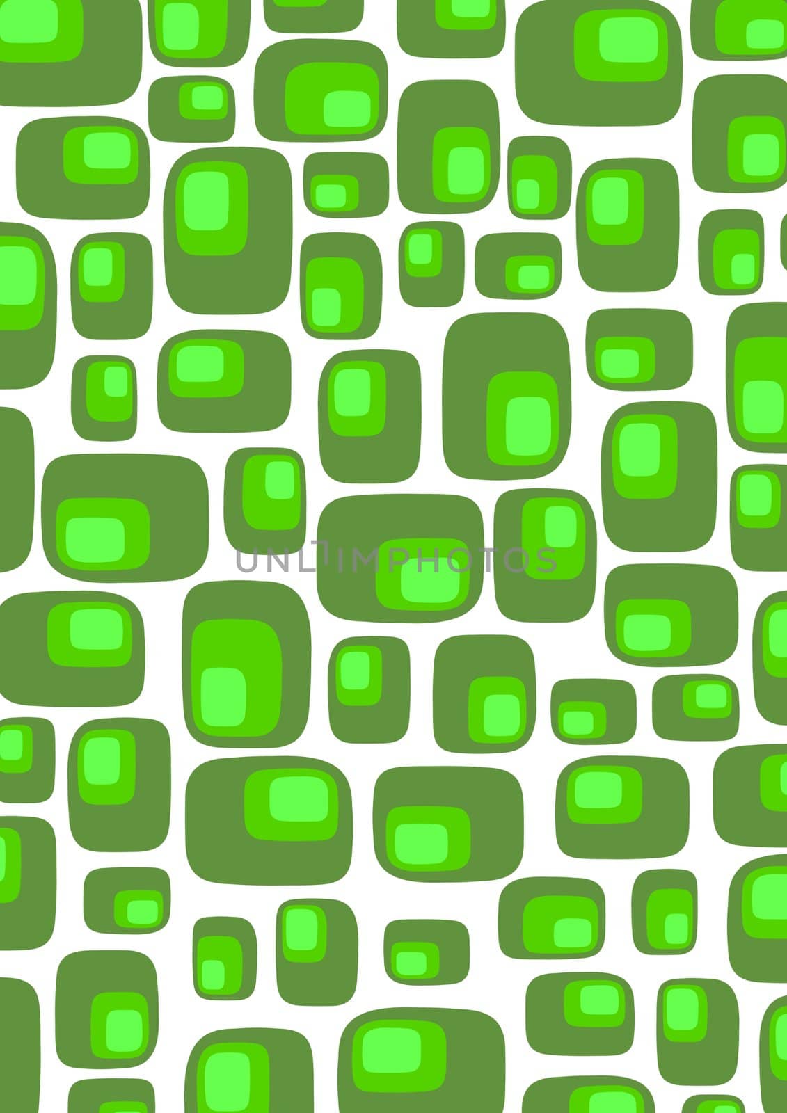 Illustrated retro background made of green rounded squares on a white background