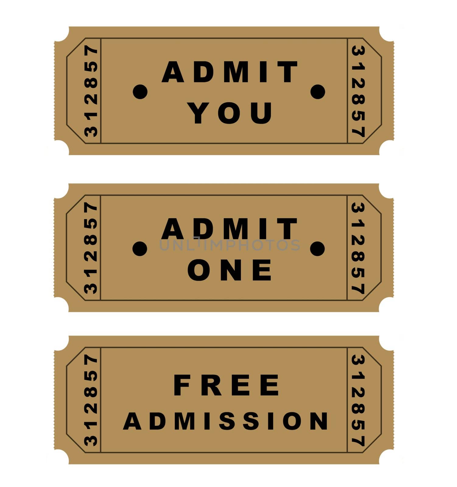 cinema/theater/raffle tickets isolated over white
