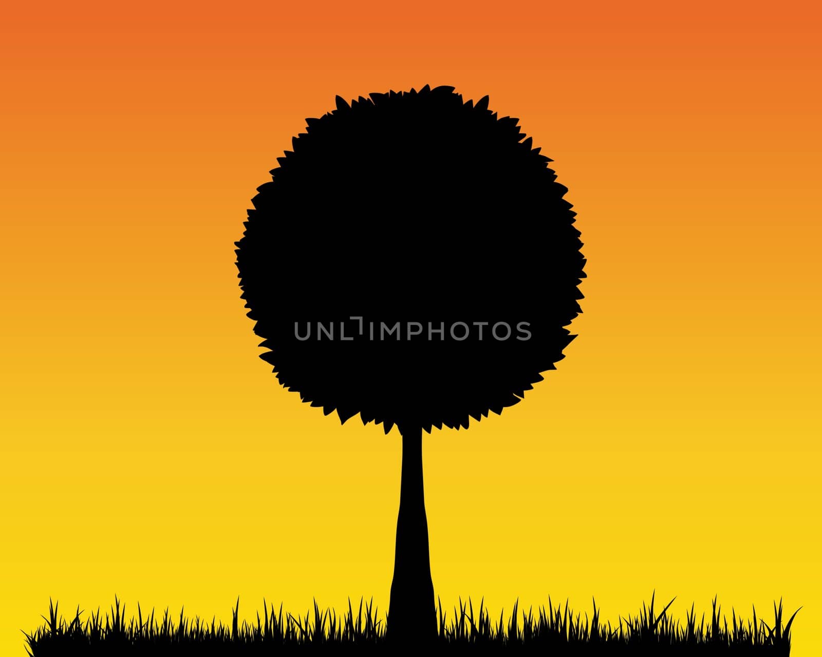 Illustration of a tree on a orange and yellow gradient background